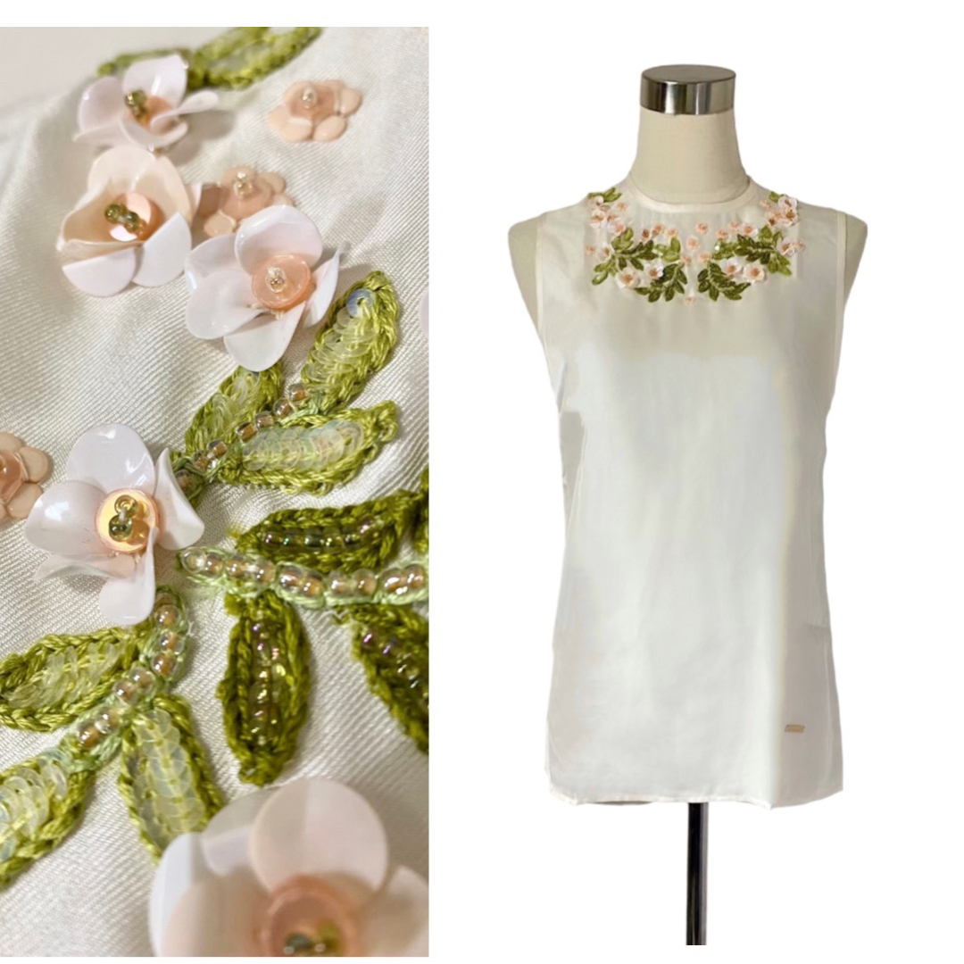 新品総額59万タグ付き高級シルクセット イタリア製 お花装飾カットソー