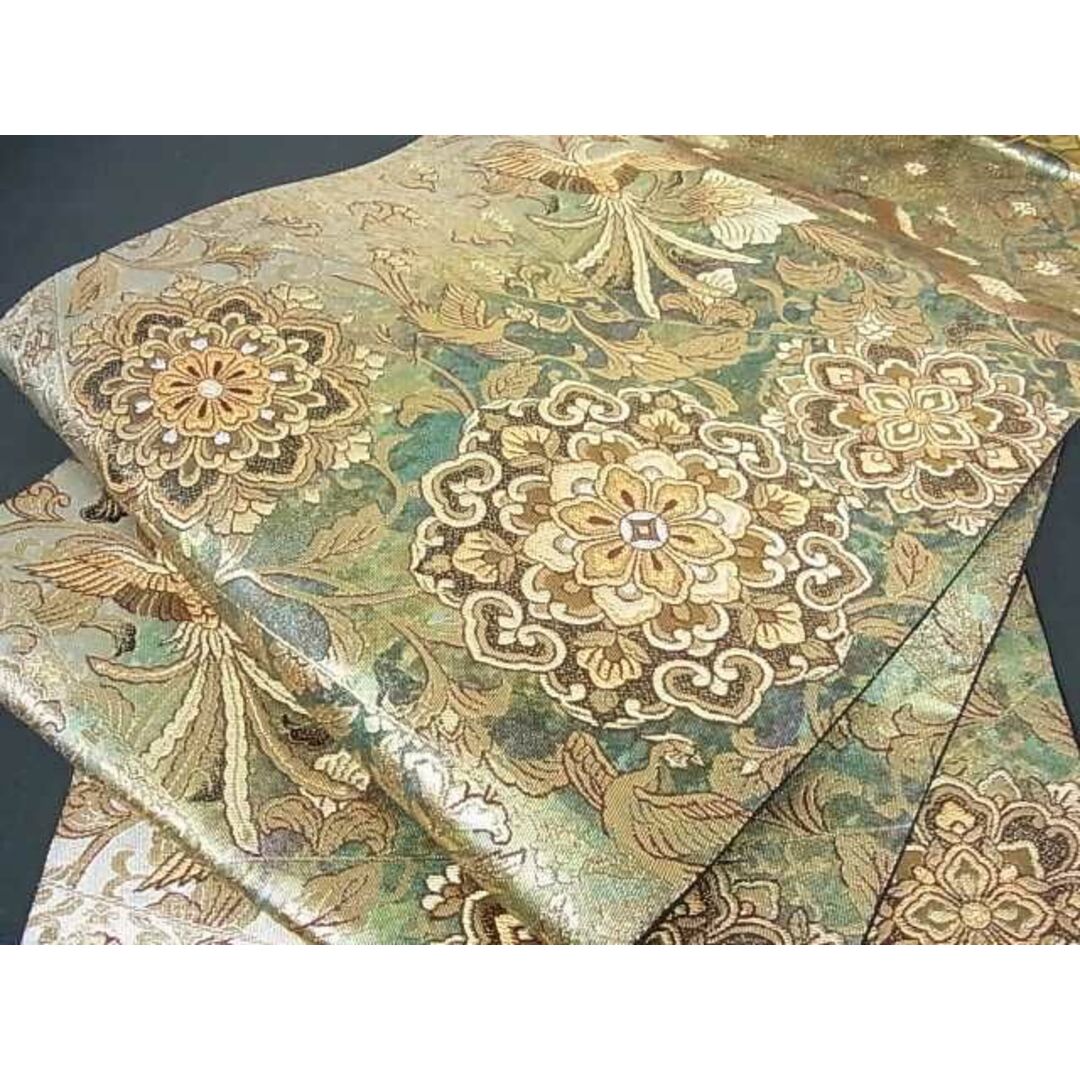平和屋2■六通柄袋帯 宝華裂取文 上代本金箔 引箔 金銀糸 逸品 kh651