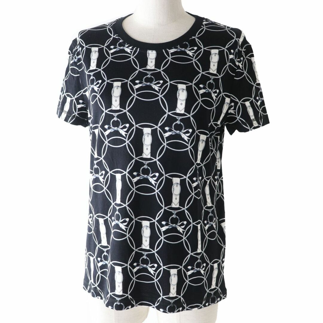 極美品◎正規品 仏製 22AW エルメス 2H4618DB 朝の散歩 Promenade du Matin 半袖Tシャツ/カットソー ブラック×ホワイト 36 レディース