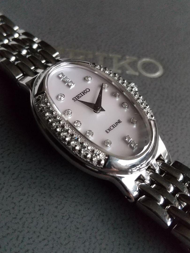セイコーエクセリーヌ 美品 シェル 30Pダイヤモンド レディースクォーツ